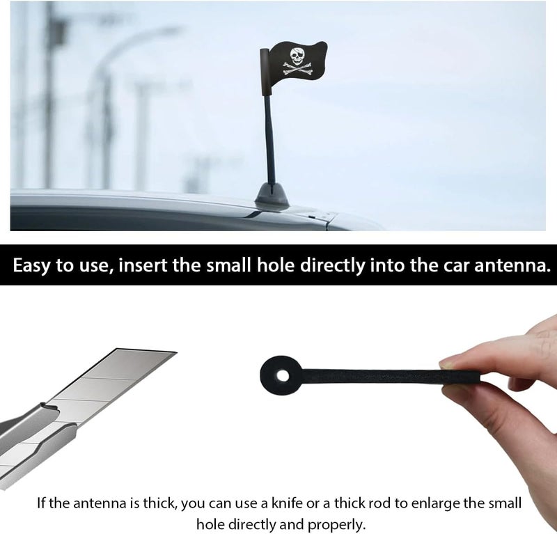 FSTURIOS 2 PCS Pirate Flag Car Antenna Topper, Skull Crossbones Creepy Automotive Antenna Decoration, Cool Pirate Flag Skeleton Auto Aearial Ball for Car Truck SUV Antennas - Image 4